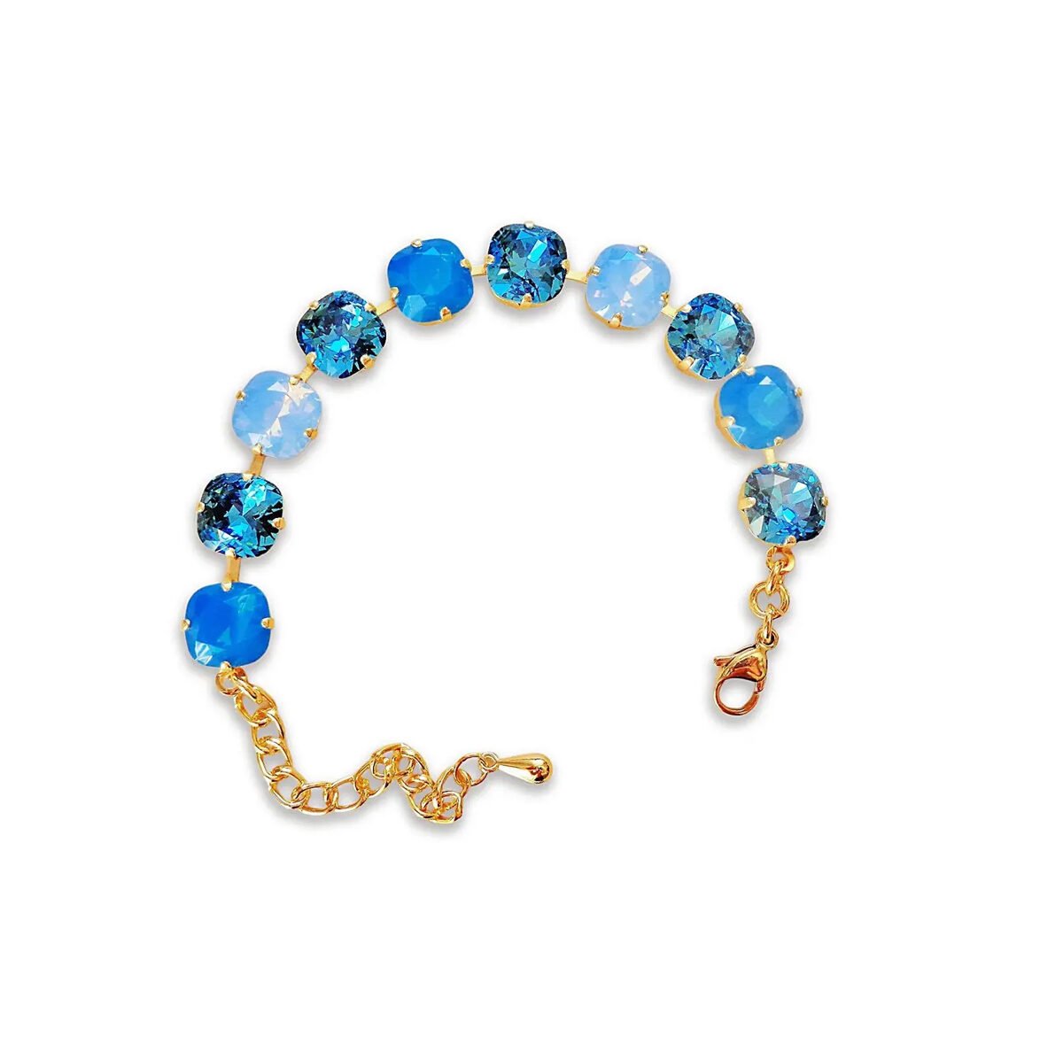 Square crystal tennis bracelet,multi-blue