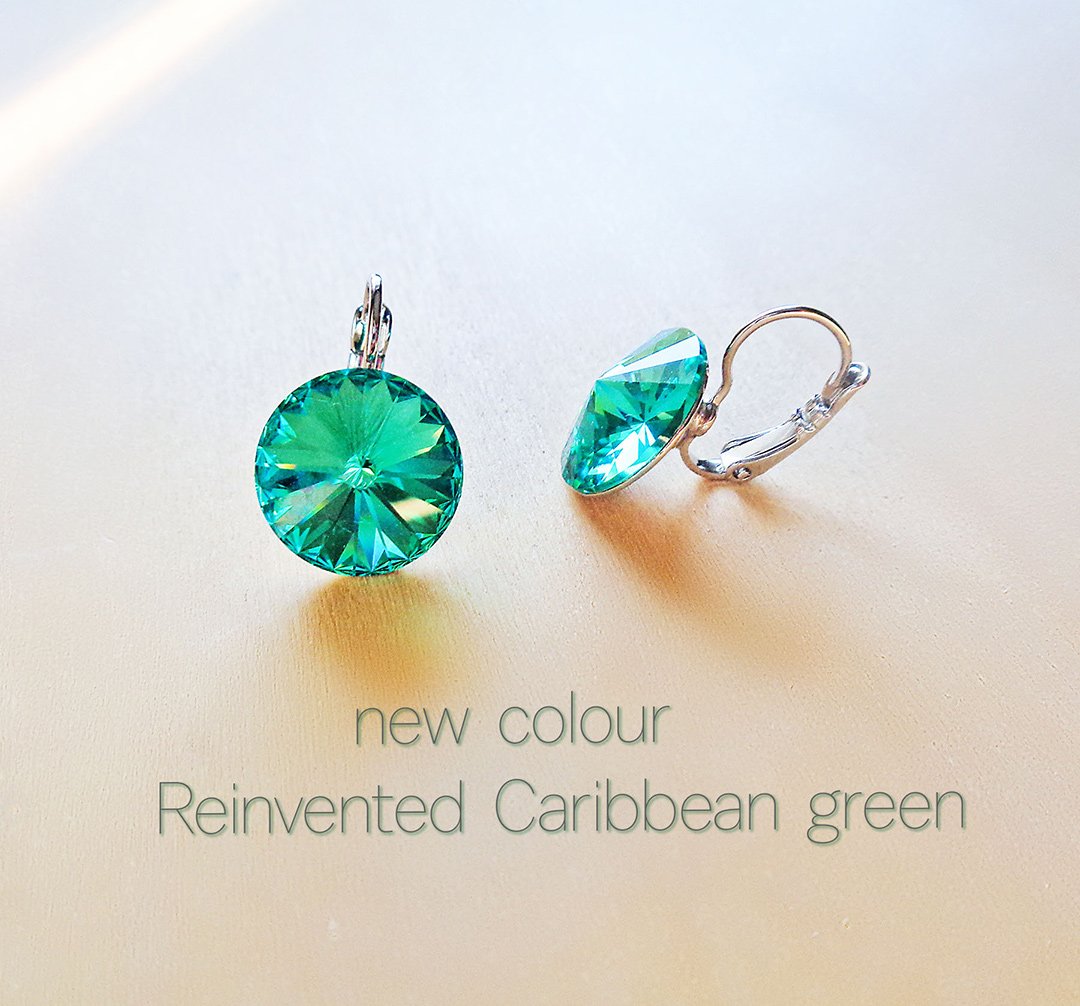 Crystal rivoli drop earrings,caribbean green