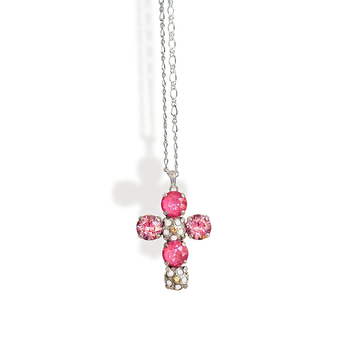 Crystal cross pendant necklace ,dahlia pink