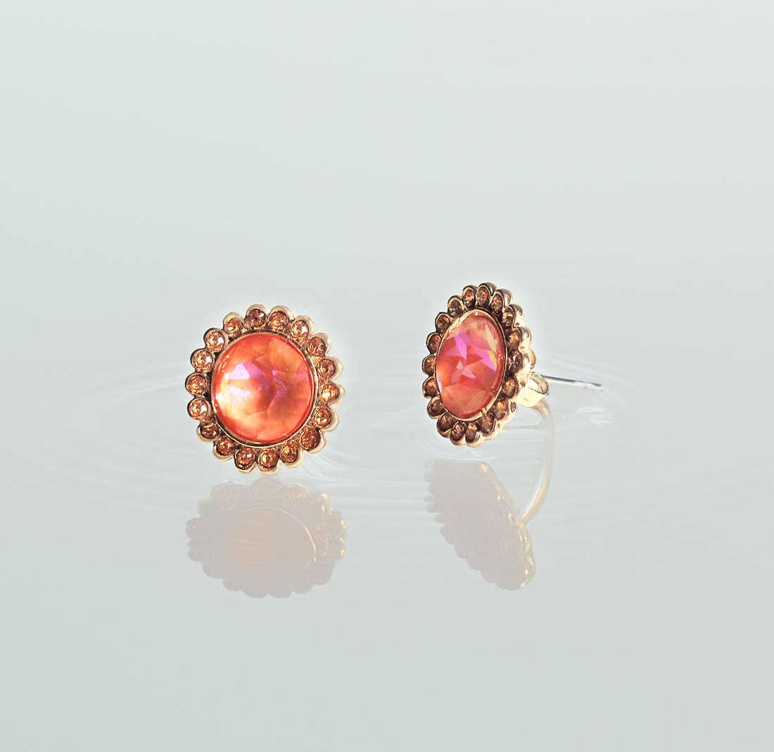 Halo crystal floral earrings,orange glow
