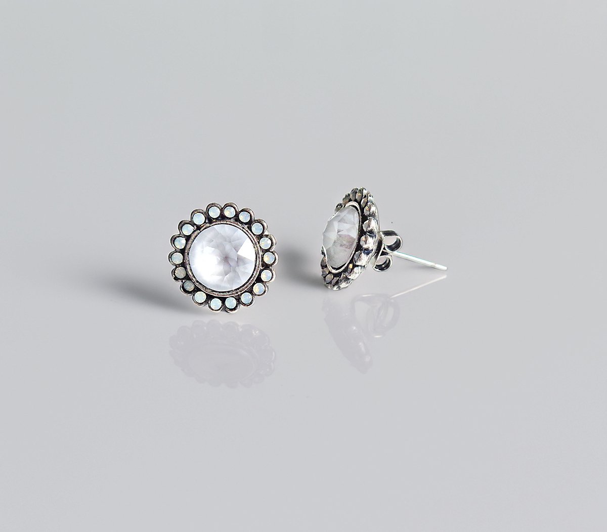 Halo crystal floral earrings,electric white