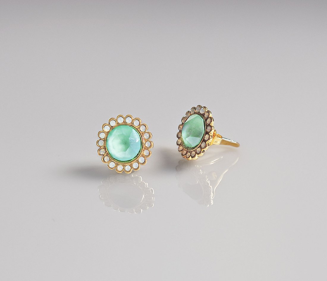 Halo crystal floral earrings,mint green