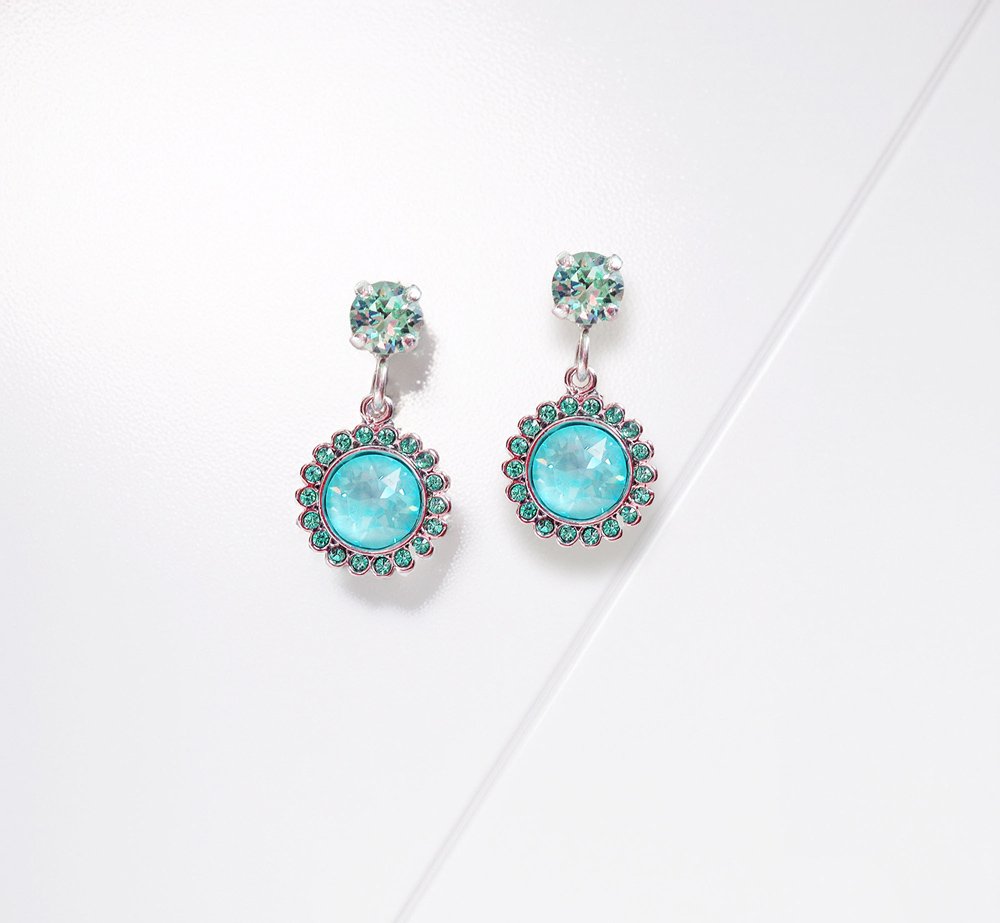 Halo crystal floral drop earrings,mint green