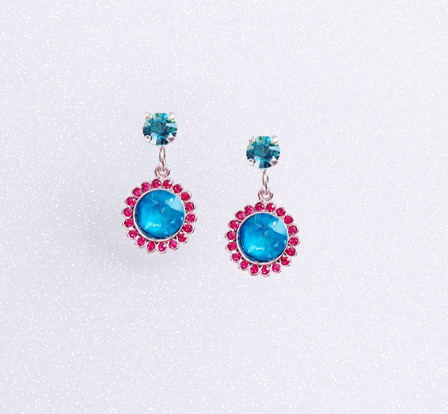 Halo crystal floral drop earrings,teal