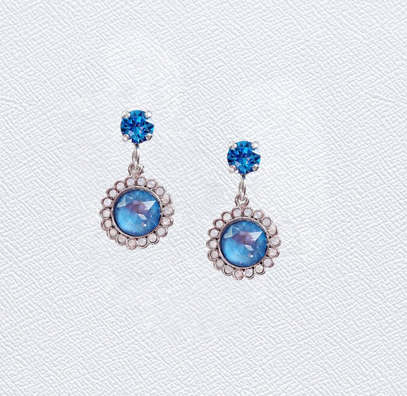 Halo crystal floral drop earrings,denim
