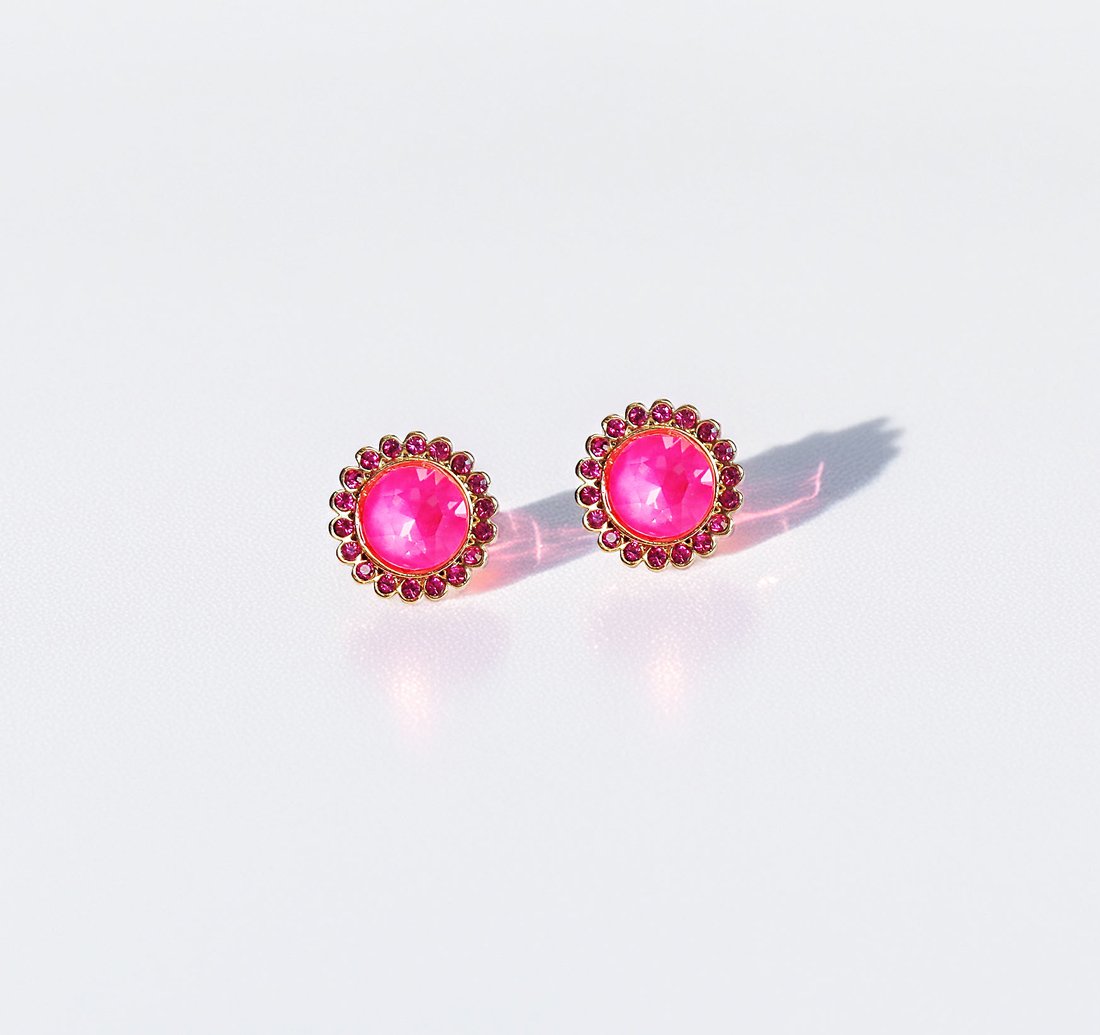 Halo crystal floral earrings,electric pink