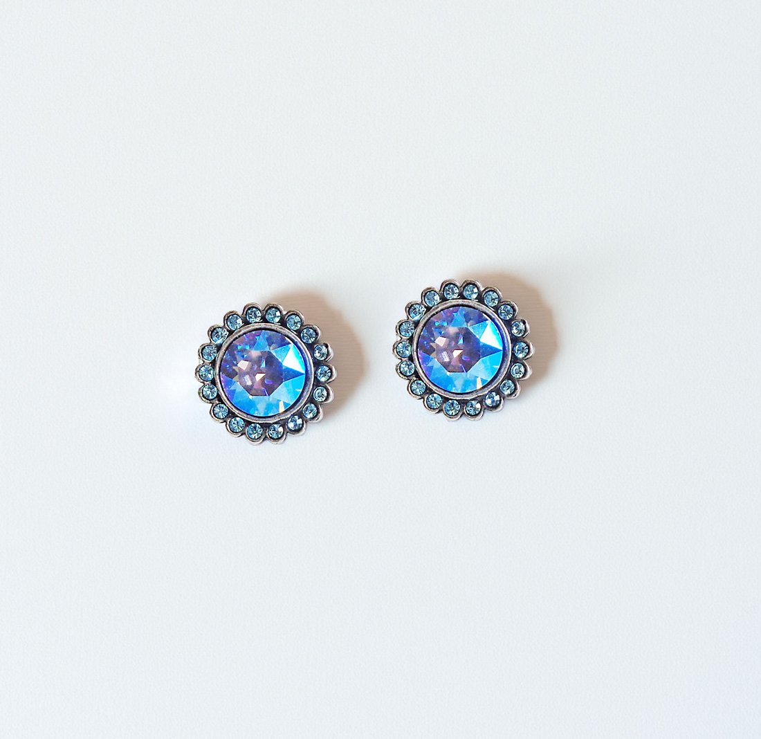 Halo crystal floral earrings,light blue shimmer
