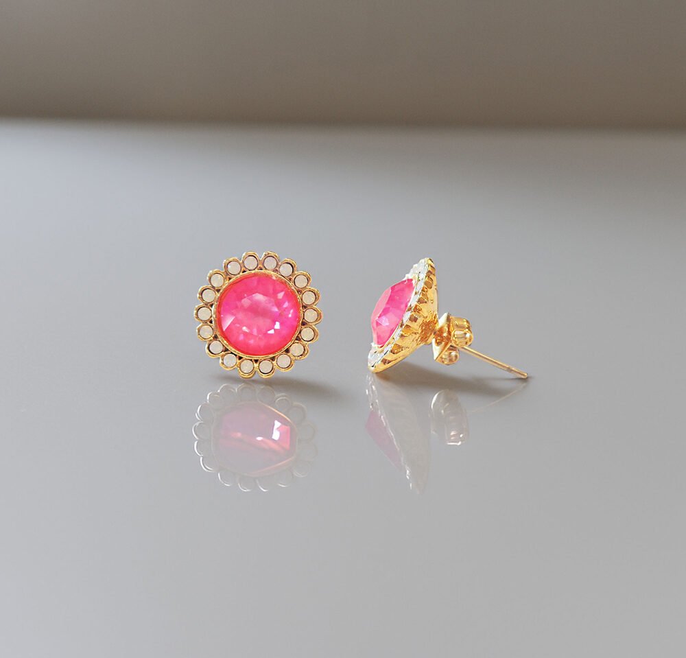 Halo crystal floral earrings,pink and white