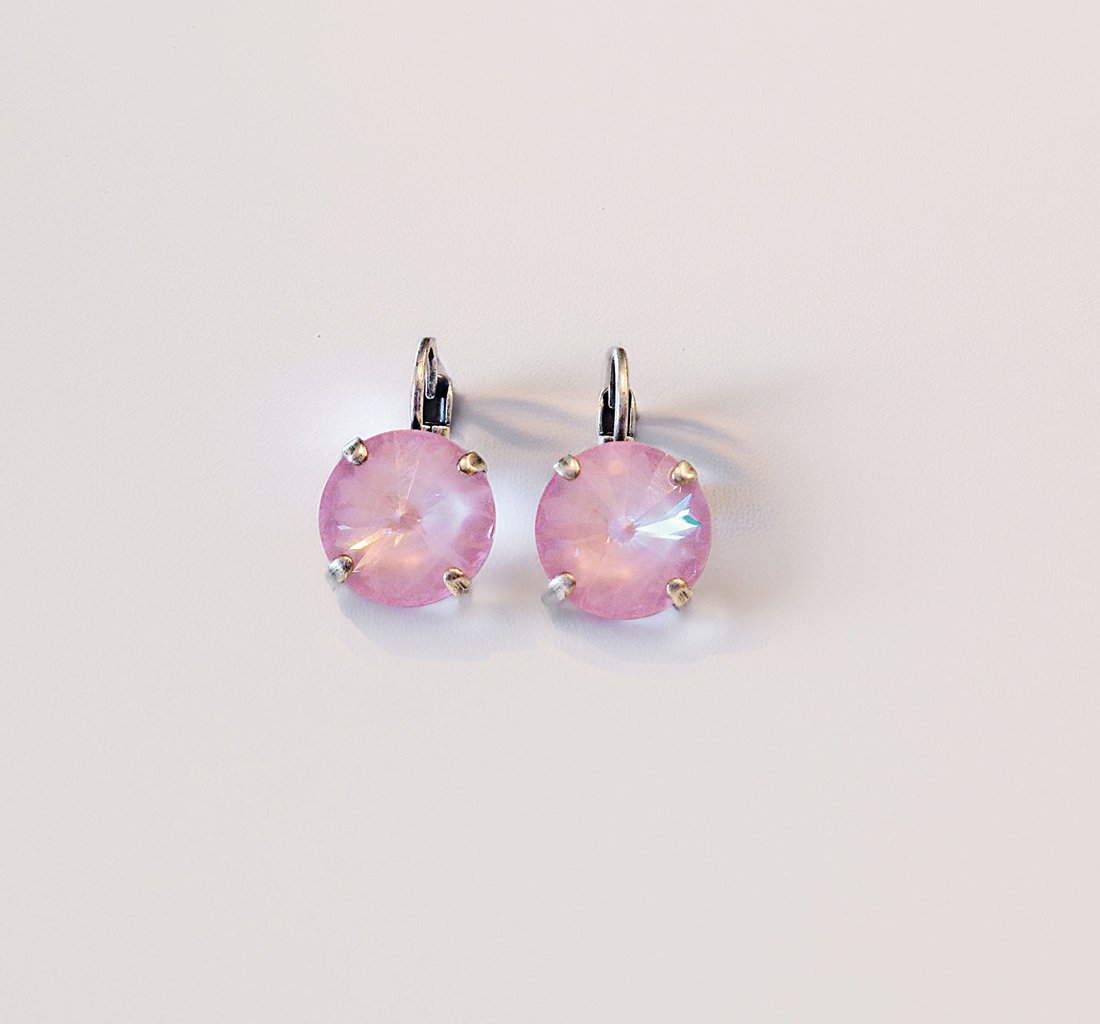 Crystal rivoli drop earrings,soft pink