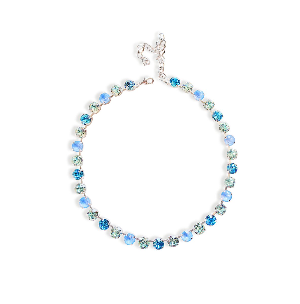 Crystal tennis necklace, light blue