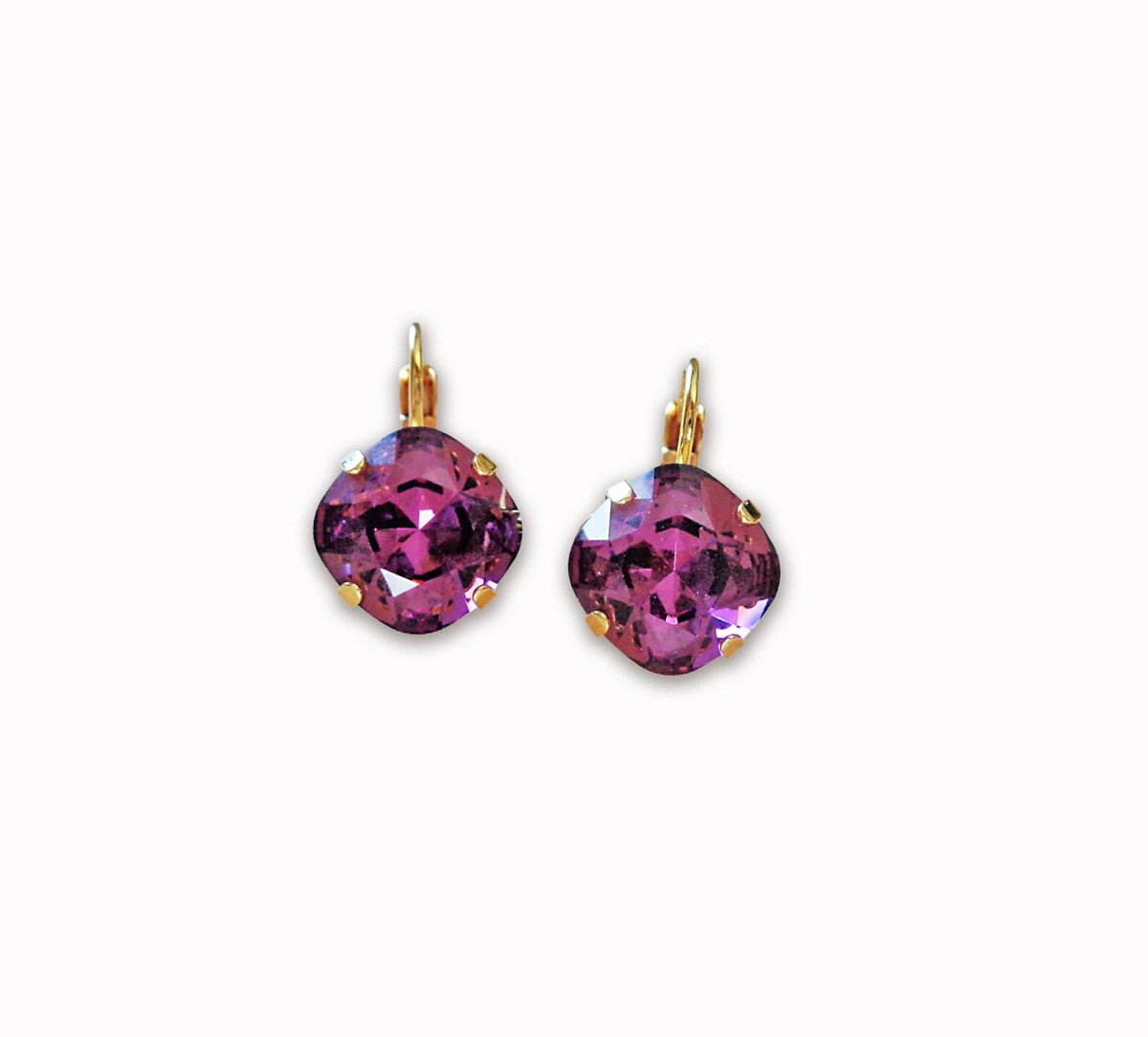 Crystal square drop earrings,amethyst
