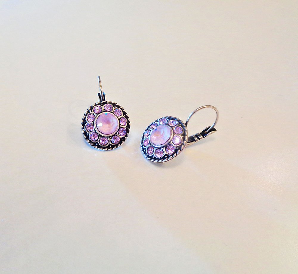 Crystal drop floral earrings,violet