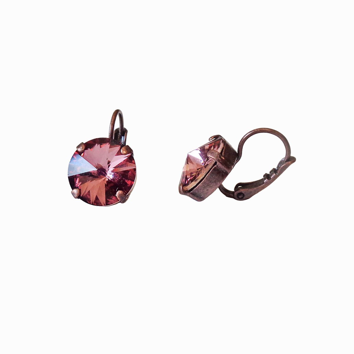 Crystal rivoli drop earrings,antique pink