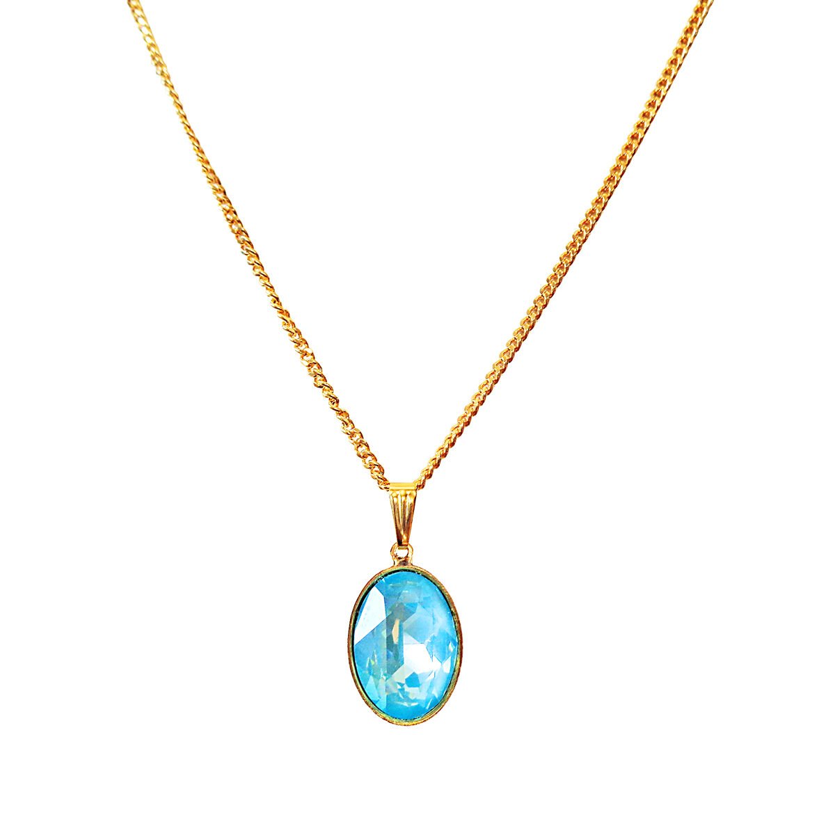 Crystal oval pendant necklace ,paradise blue lux