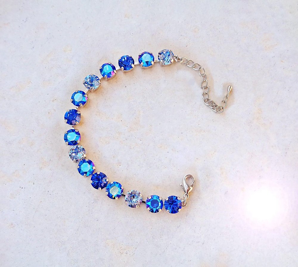 Crystal tennis bracelet,blue sapphire