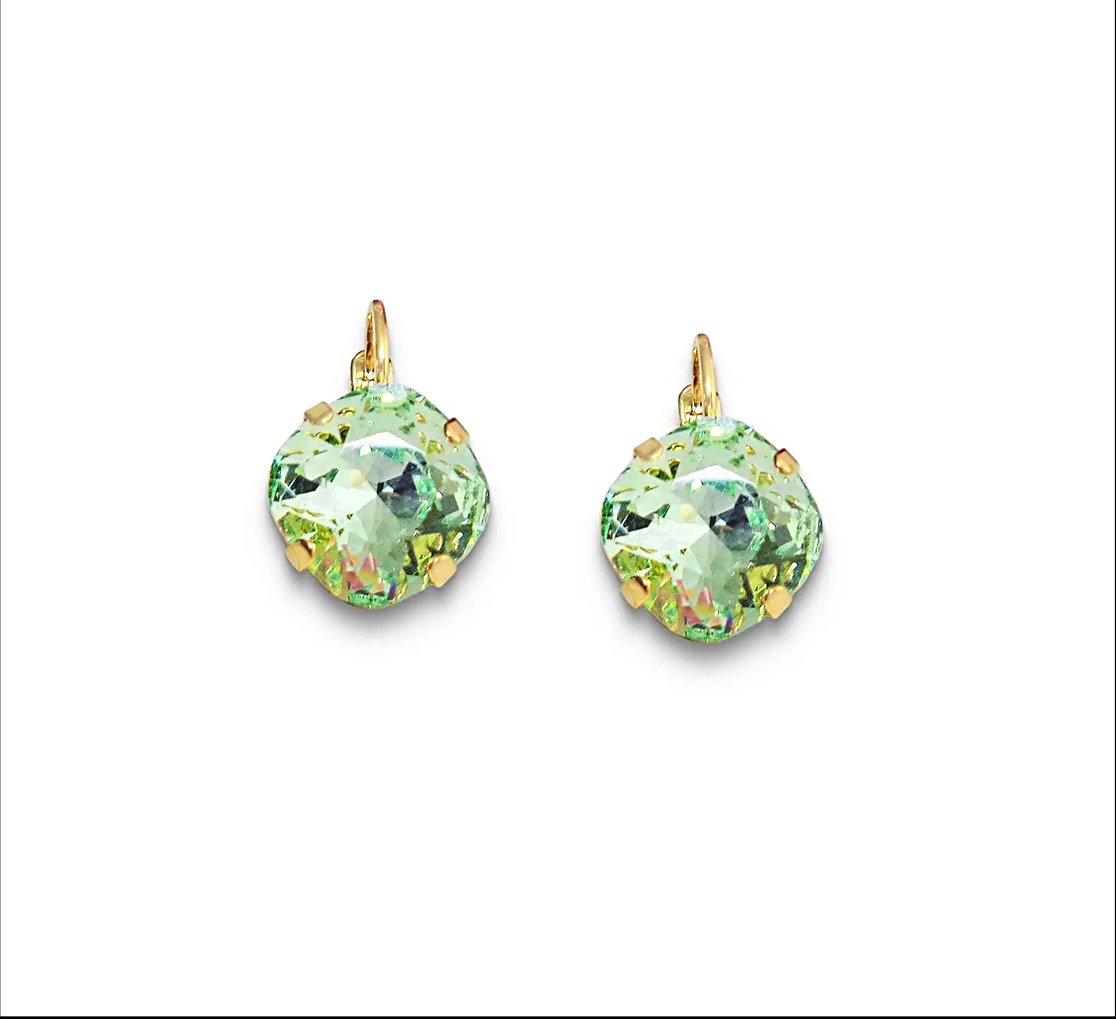 Crystal square drop earrings,chrysolite