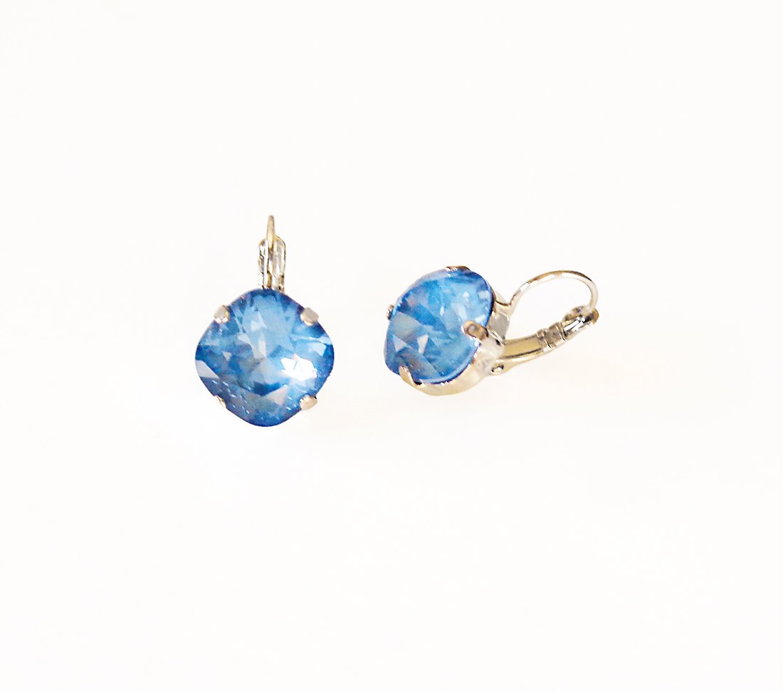 Crystal square drop earrings,denim ignite