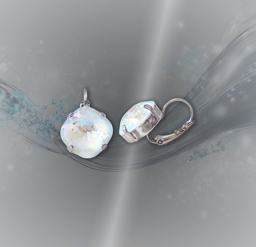 Crystal square drop earrings,light grey delite