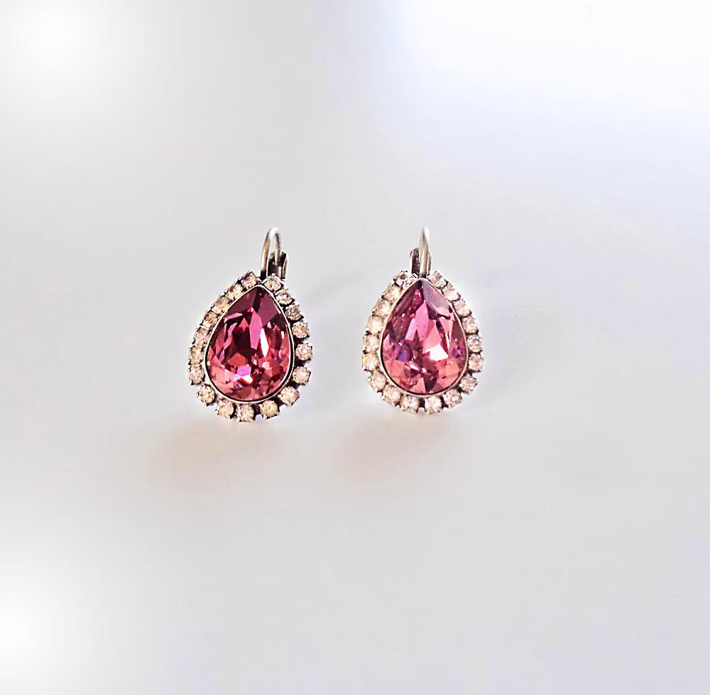 Crystal halo pear drop earrings,Iris