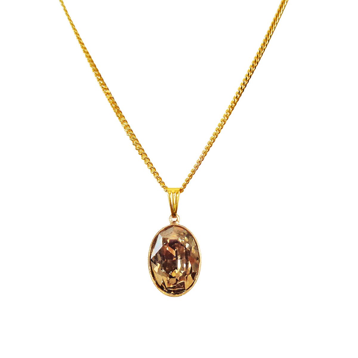 Crystal oval pendant necklace ,bronze shade