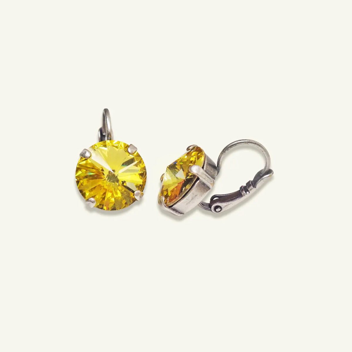 Crystal rivoli drop earrings,dark jonquil
