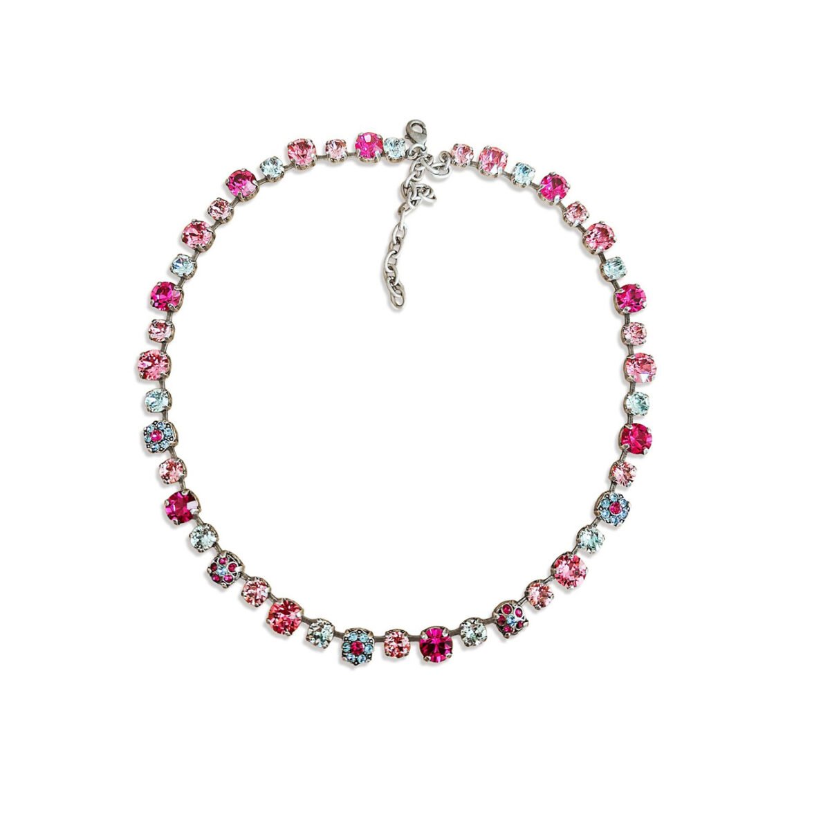 Crystal tennis necklace, hot pink,light blue