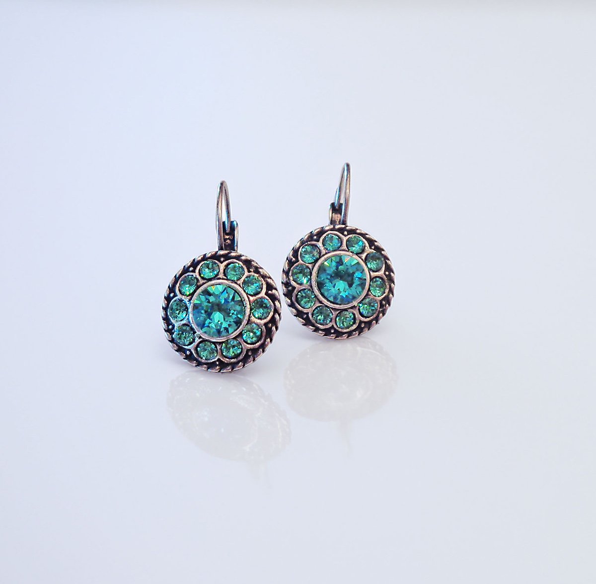 Crystal drop floral earrings,majestic green