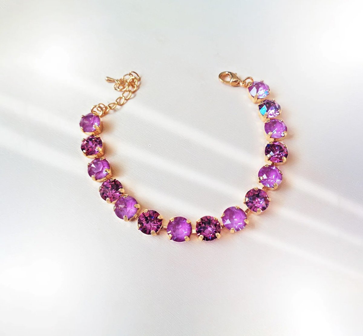 Crystal tennis bracelet,dark pink