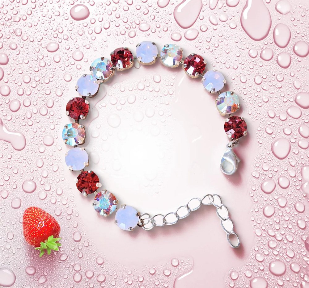 Crystal tennis bracelet,rose water opal,indian pink