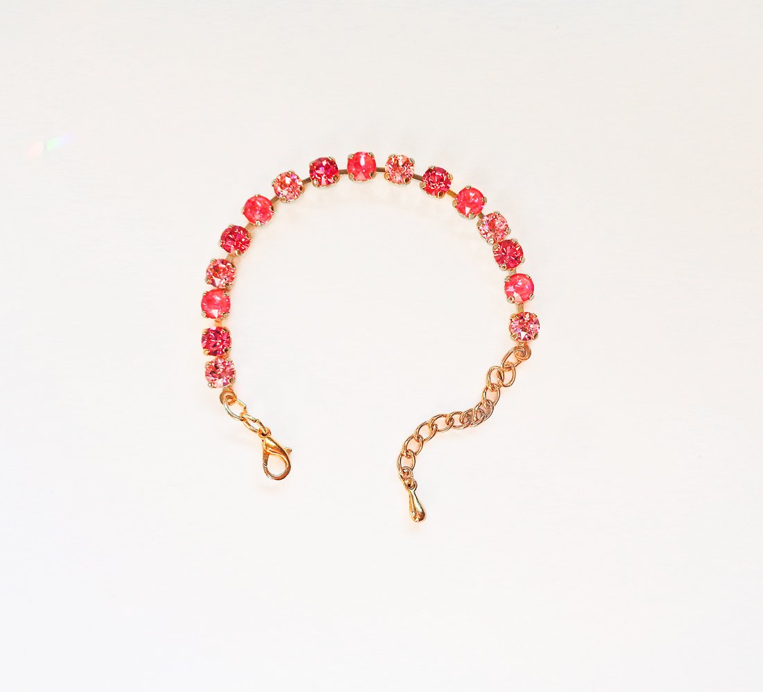 Crystal tennis bracelet,pink coctail