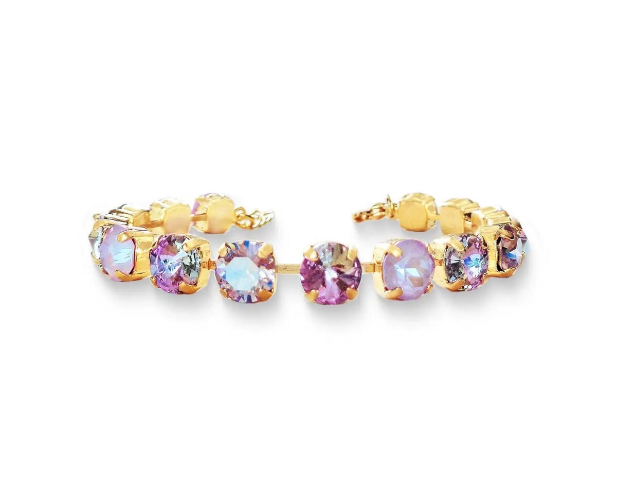 Crystal tennis bracelet,purple shades - 18K gold plated