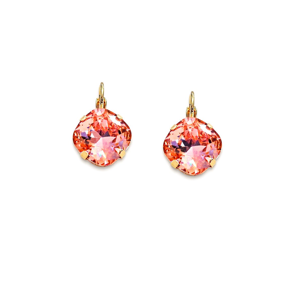 Crystal square drop earrings,rose peach