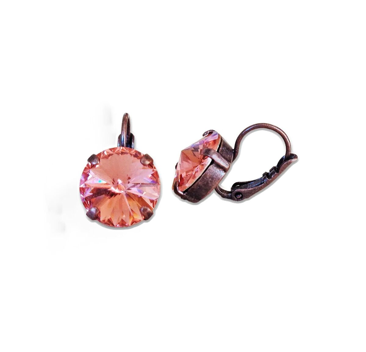 Crystal rivoli drop earrings,rose peach