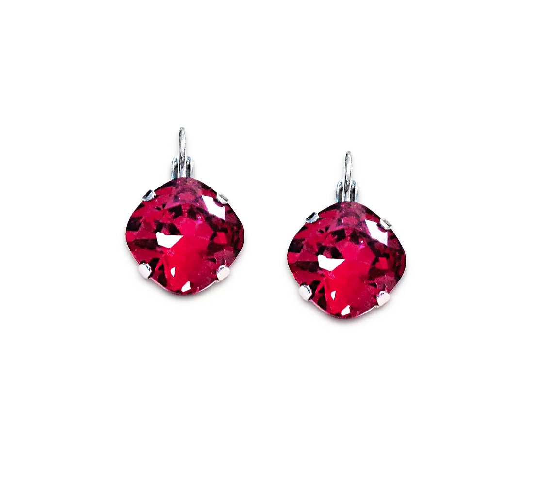 Crystal square drop earrings,ruby