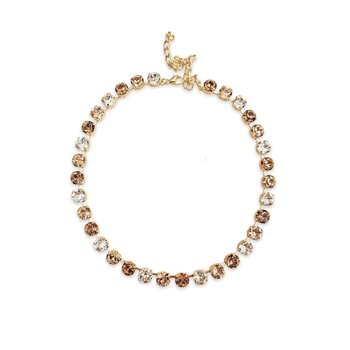 Crystal tennis necklace, silk,beige