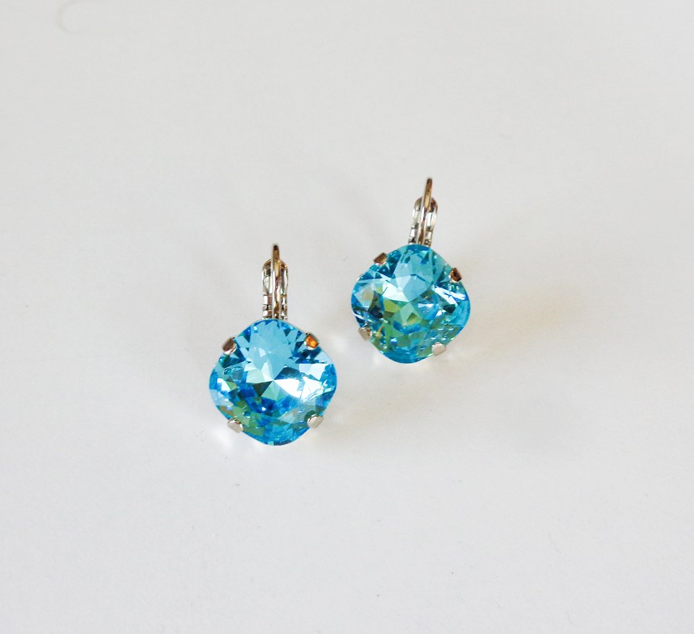 Crystal square drop earrings,light turquoise