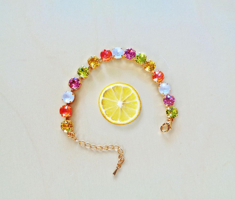 Crystal tennis bracelet,tutti frutti