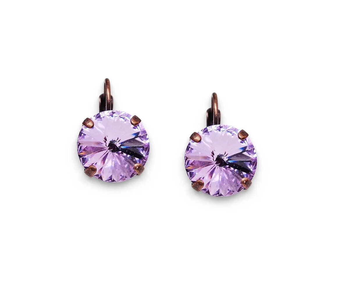 Crystal rivoli drop earrings,violet