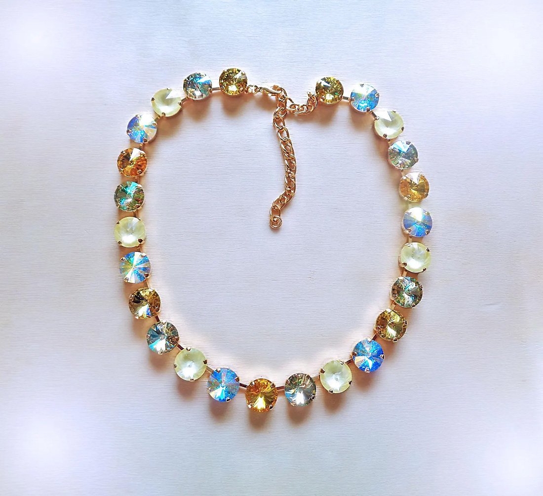 Crystal tennis rivoli tennis necklace,yellow shades