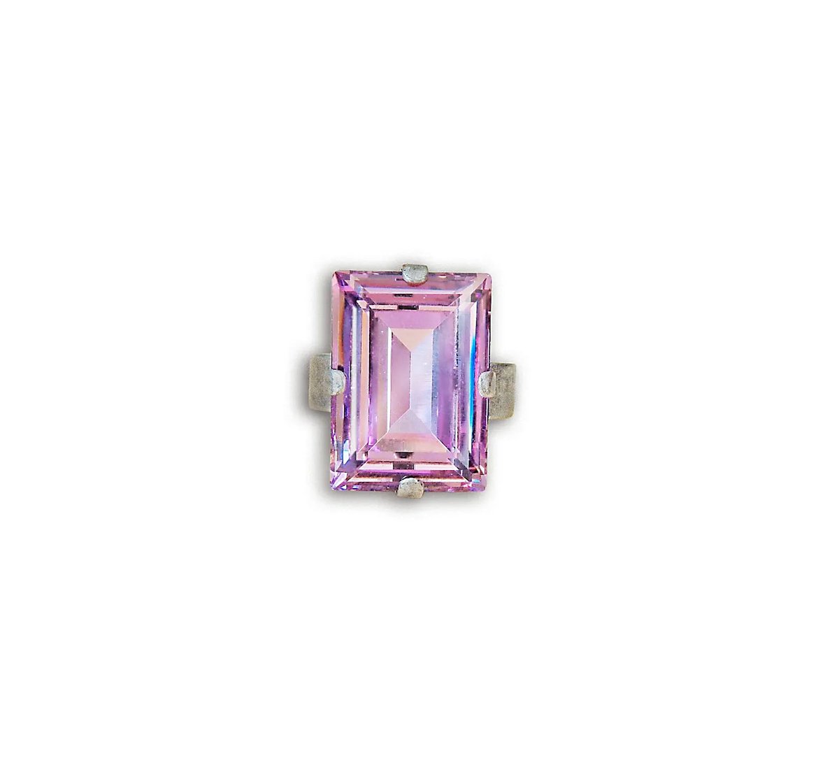 Crystal step cut stone ring,light amethyst