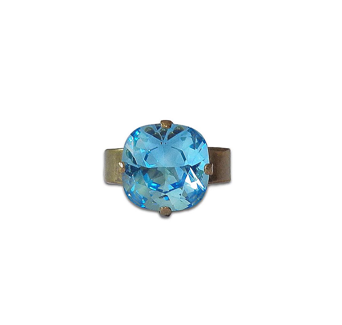 Crystal cushion square stone ring,aquamarine
