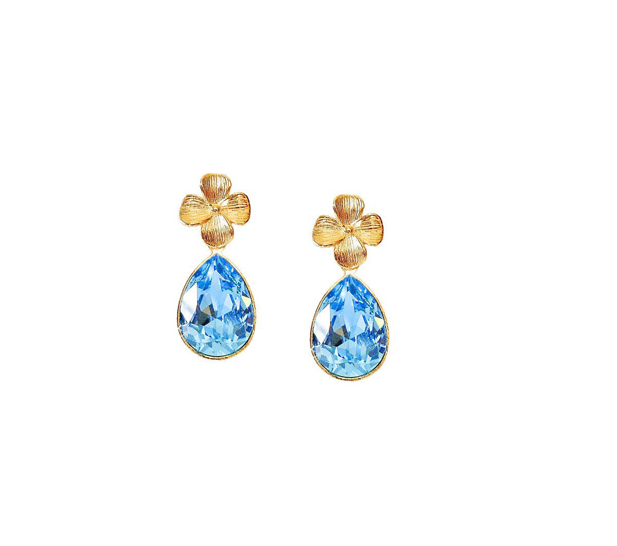 Crystal pear drop earrings,aquamarine