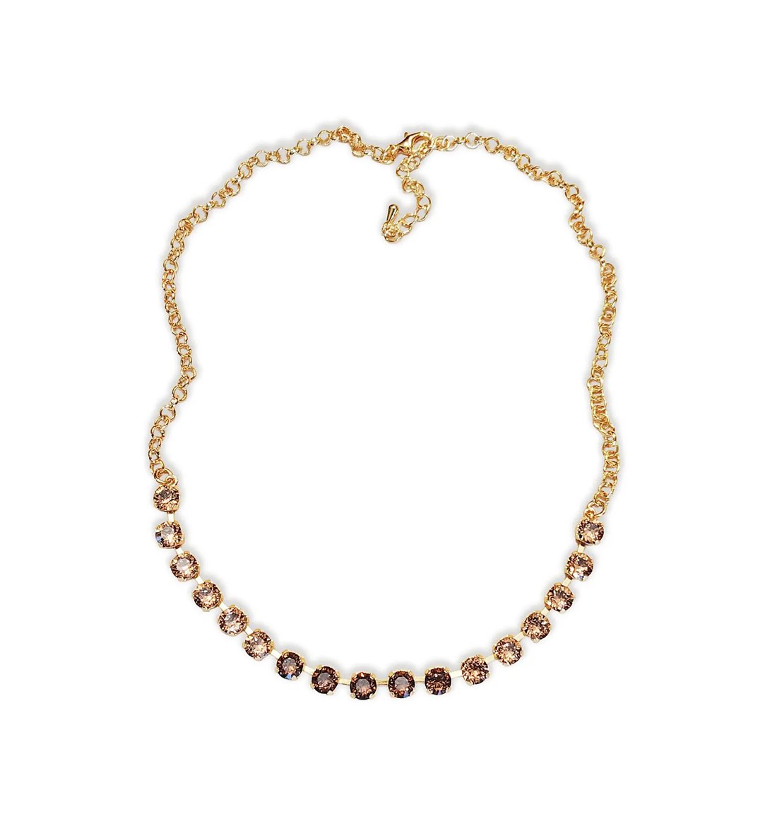 Crystal chain necklace, light smoked topaz,gold