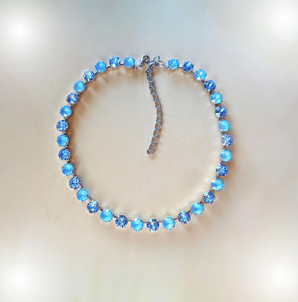 Crystal tennis necklace,something blue