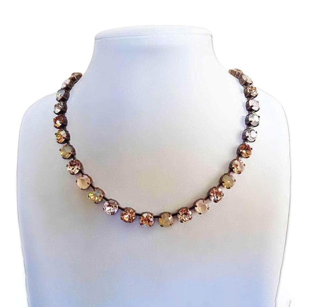 Crystal 8mm tennis necklace,cream and gold