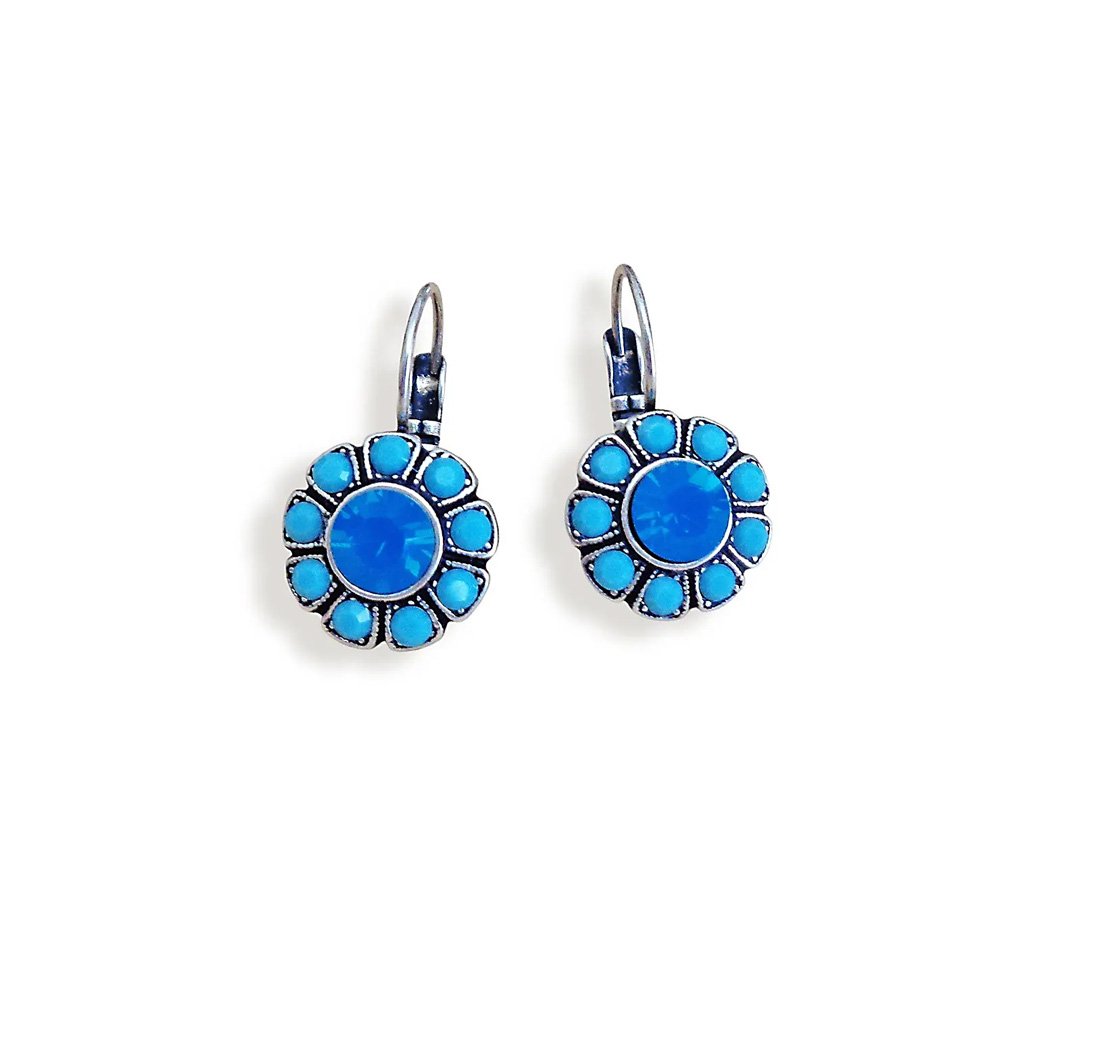 Crystal flower drop earrings,caribbean blue opal