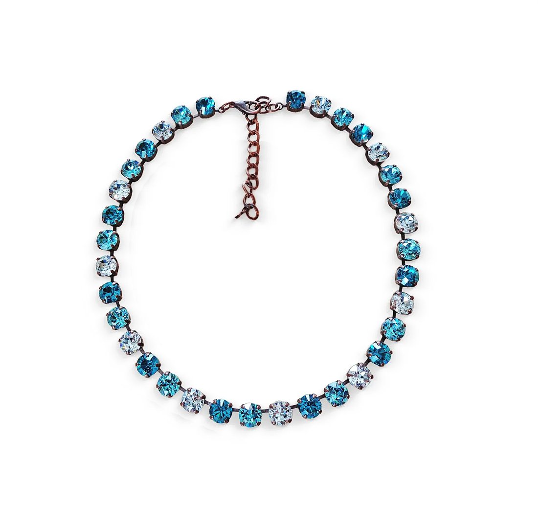 Crystal tennis necklace, blue zircon,light blue