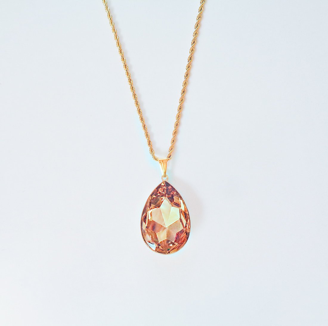 Large crystal pear pendant necklace ,colorado topaz,gold