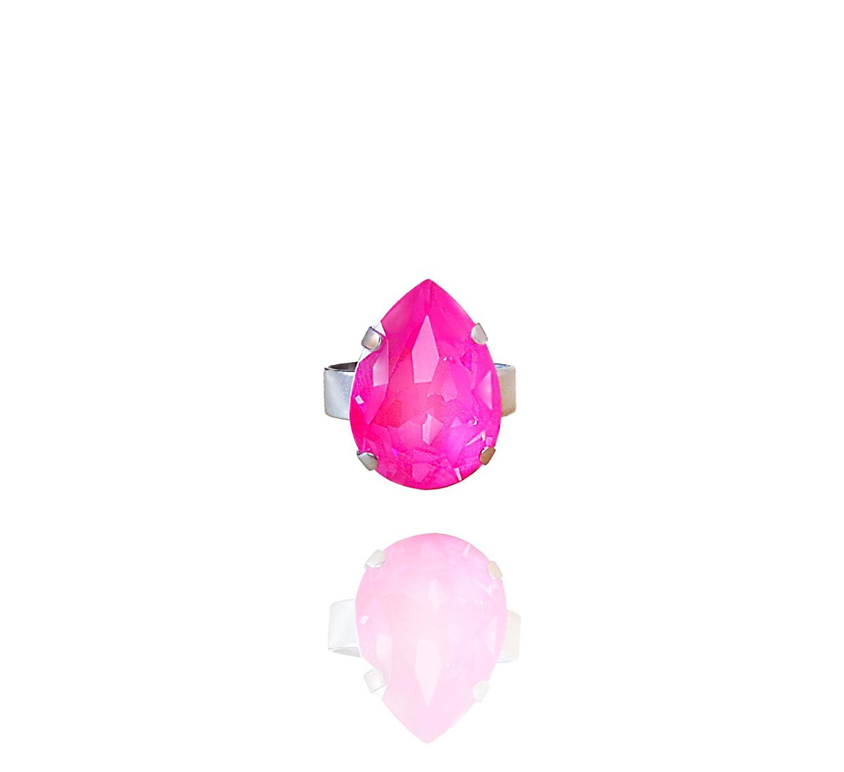Crystal pear stone ring,electric pink