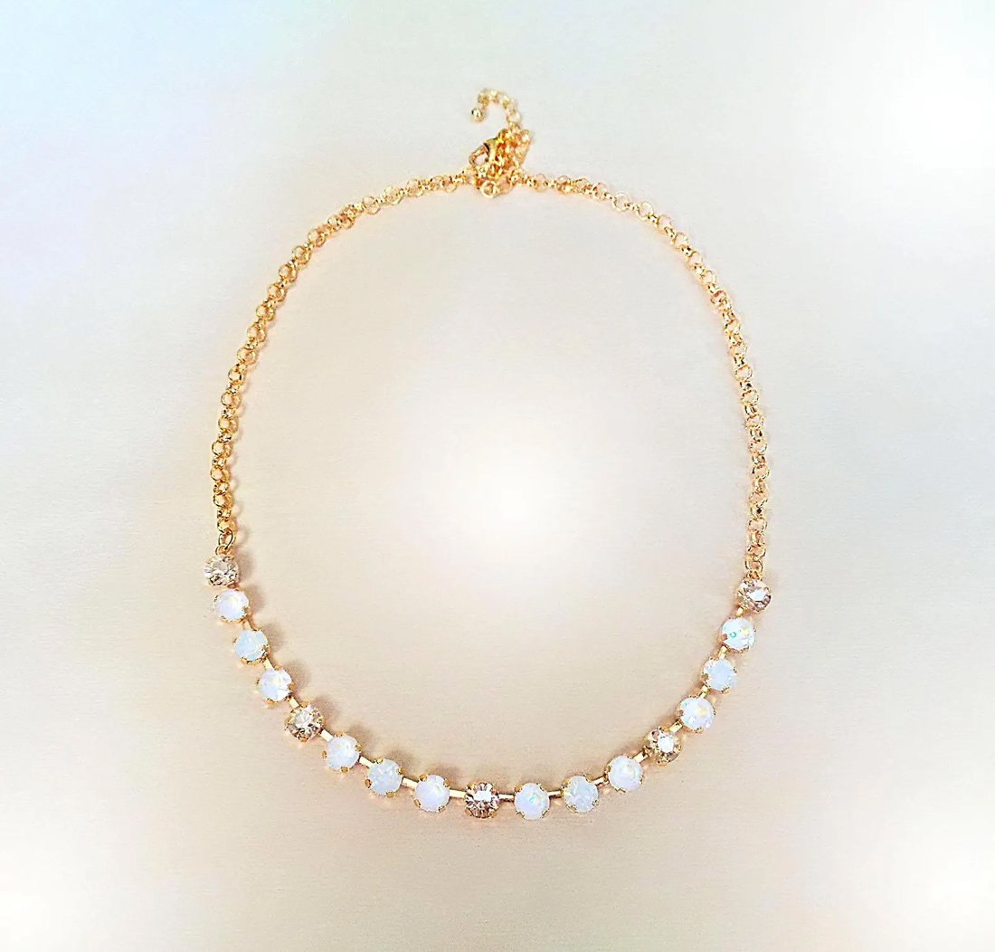 Crystal chain necklace, light grey delite,golden shadow
